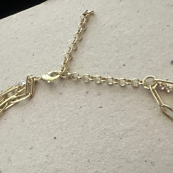 Express Gold 3 Strand Paper Clip & Rhinestone Necklace - Picture 3 of 6